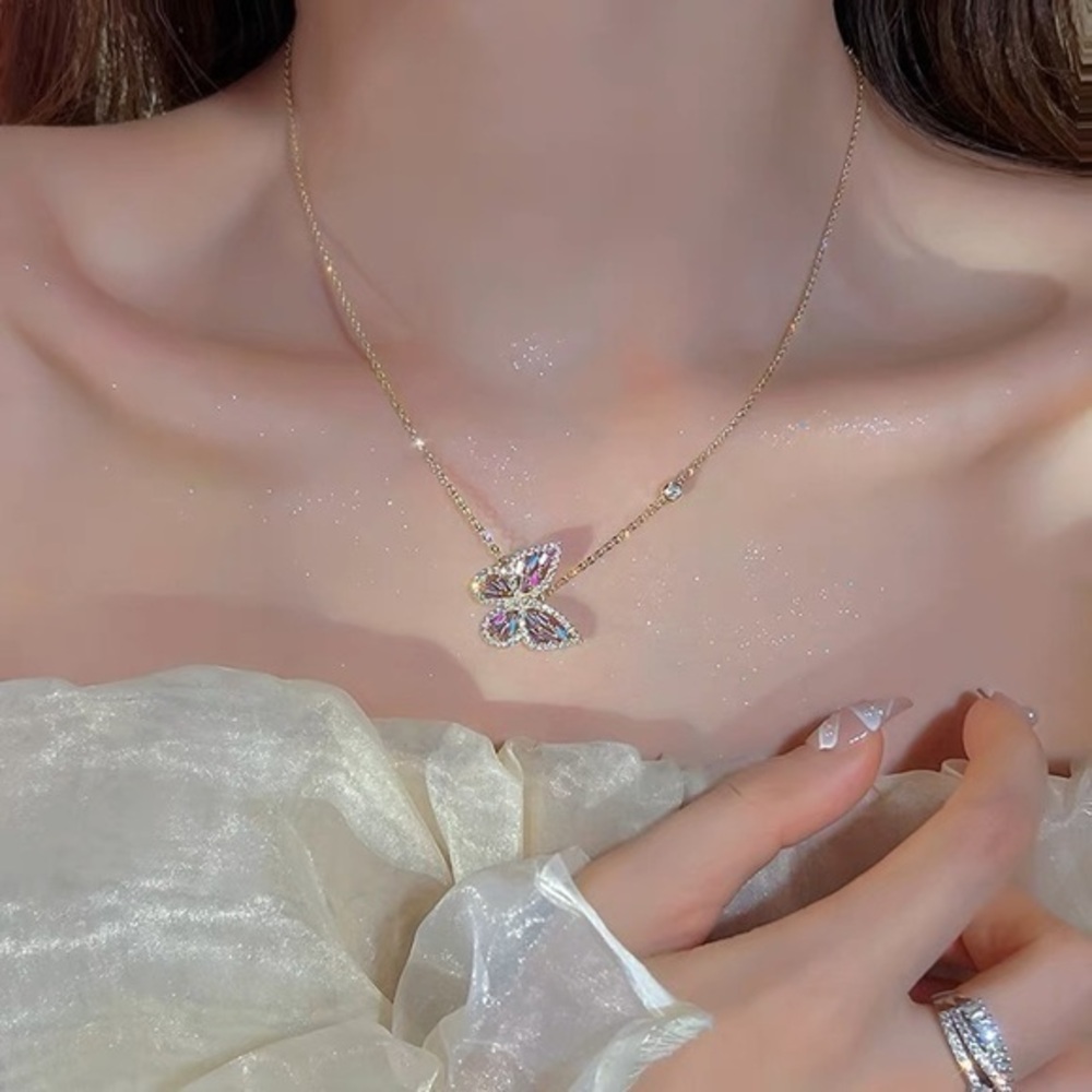 18K GP Pink Zircon Butterfly Necklace